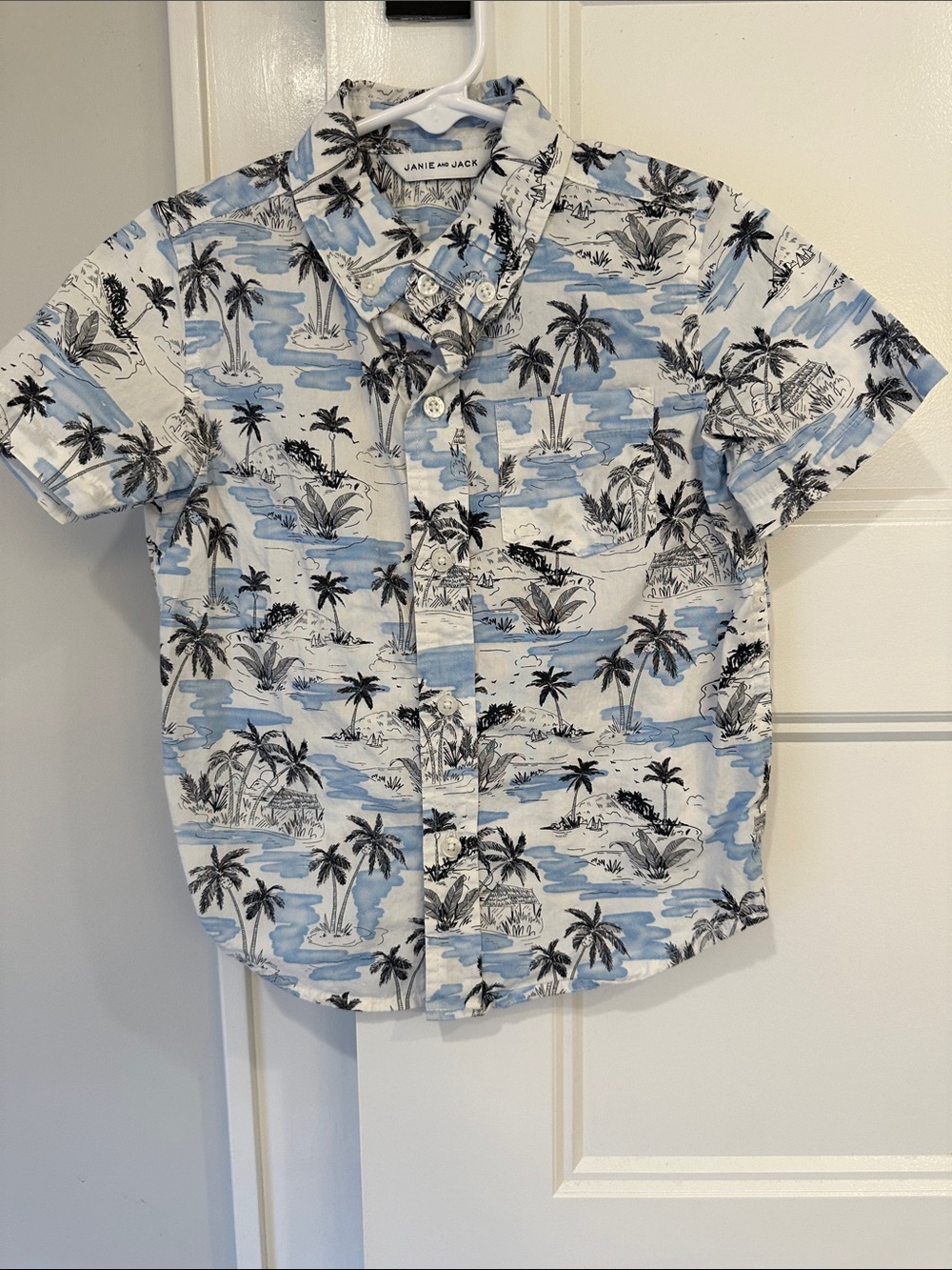 Janie and Jack Light Blue & White Palm-Print Short Sleeve Shirt